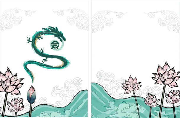 dragons flowers concept green